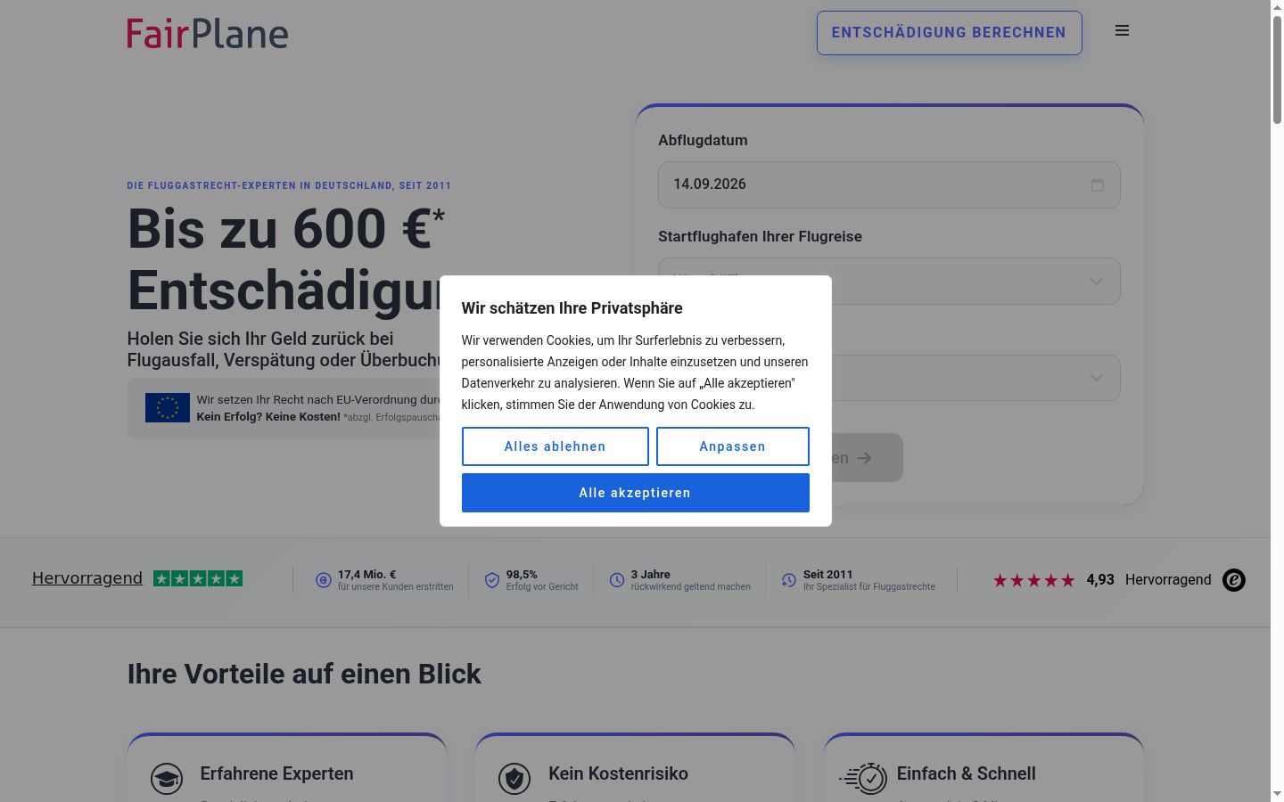 Snímka obrazovky banera súhlasu zobrazeného pred akoukoľvek interakciou