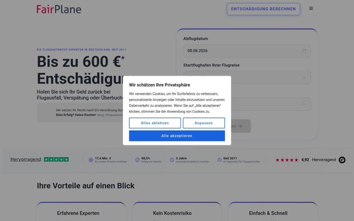 Ekrano kopija fairplane.de