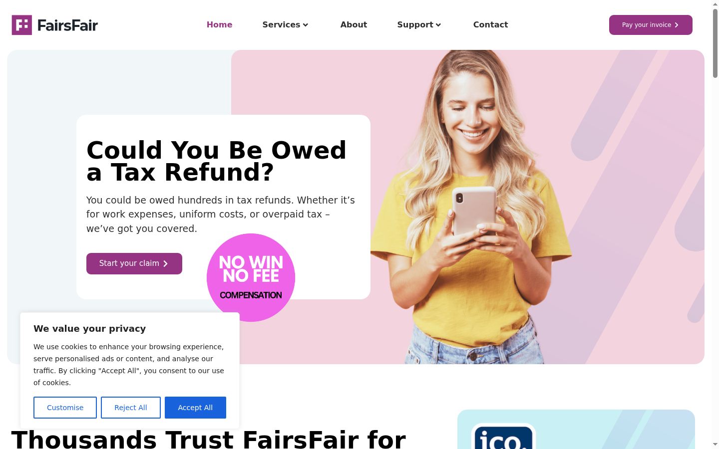 Screenshot del banner di consenso mostrato prima di qualsiasi interazione