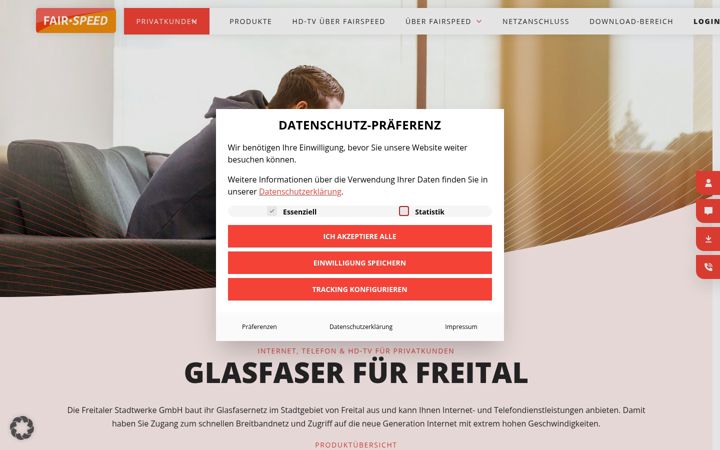 Snímek obrazovky fairspeed.net