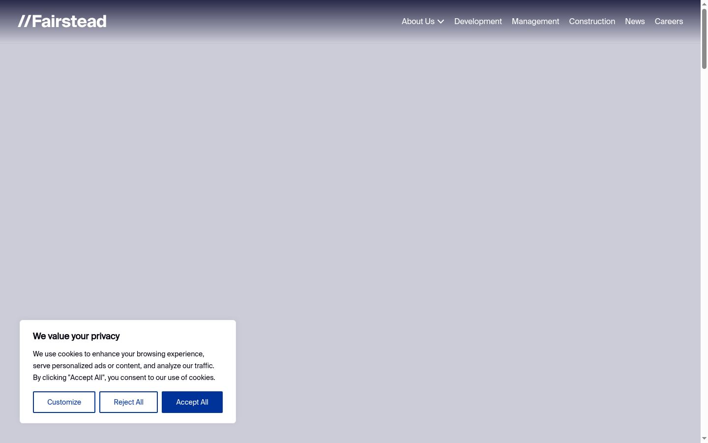 Skærmbillede af samtykkebanneret, som det blev vist før nogen interaktion