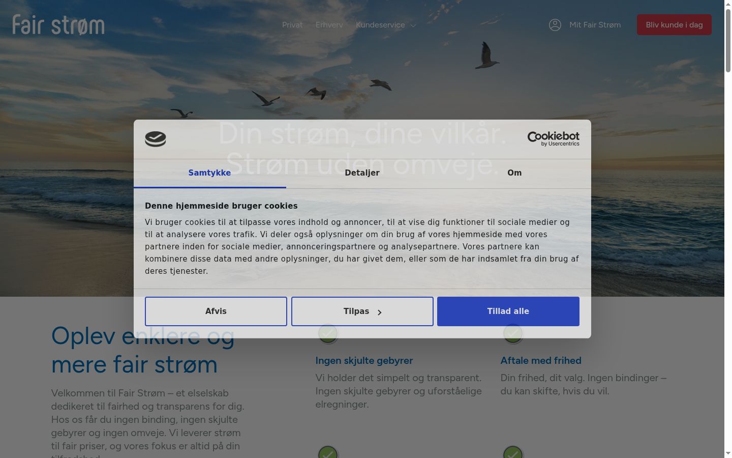 Screenshot del banner di consenso mostrato prima di qualsiasi interazione