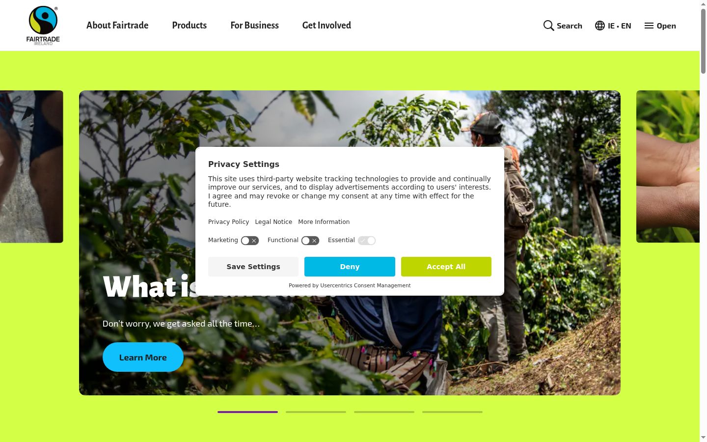 Screenshot of the consent banner shown before any interaction