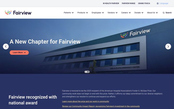 Екранна снимка на fairview.org