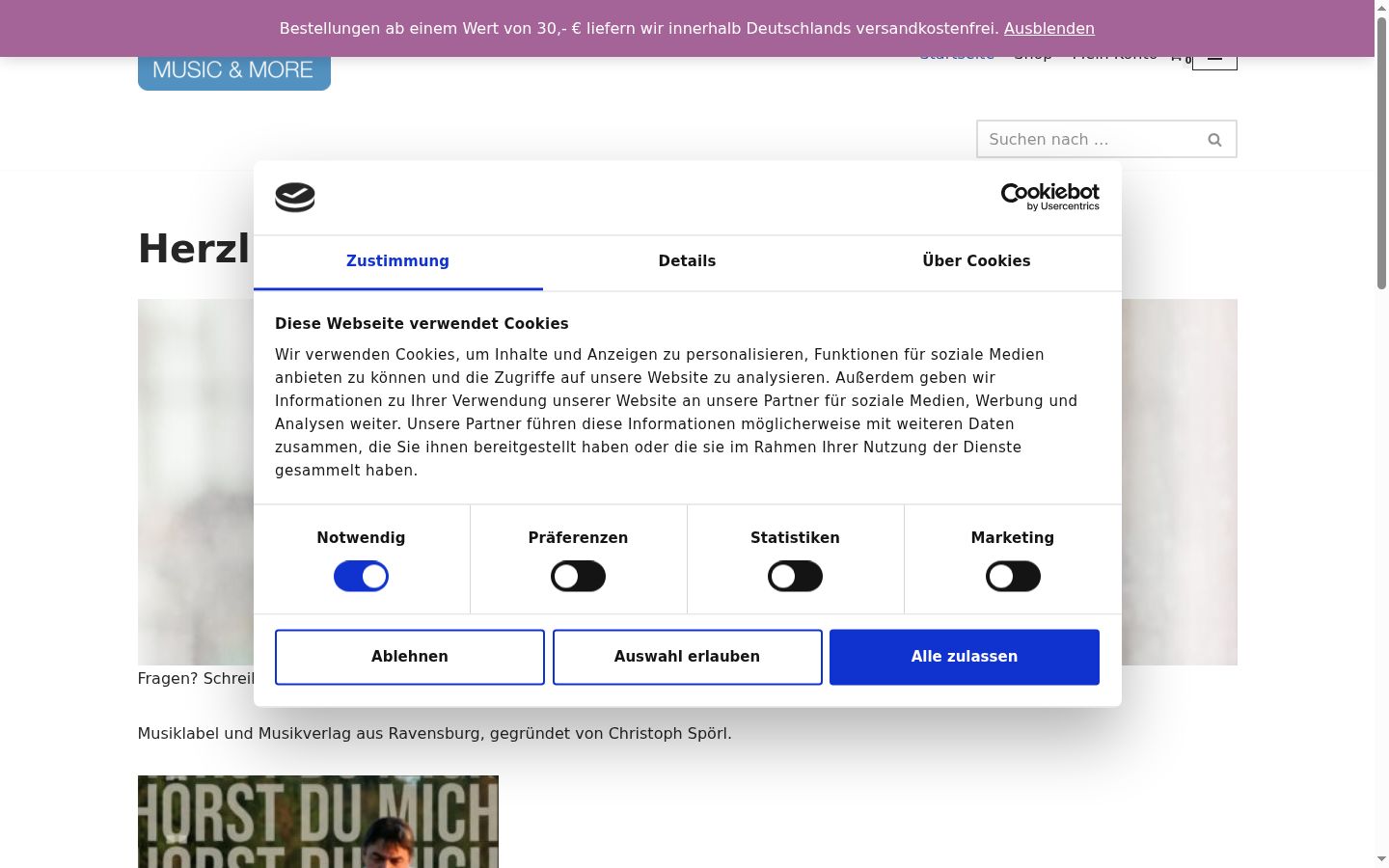 Screenshot des Einwilligungsbanners vor jeglicher Interaktion