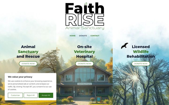 Screenshot of faithriseanimalsanctuary.org