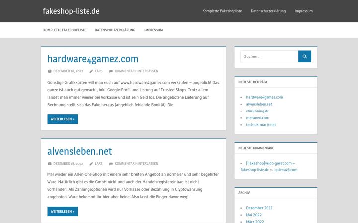 Screenshot of fakeshop-liste.de