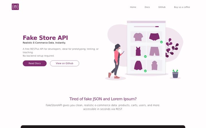 Screenshot stránky fakestoreapi.com