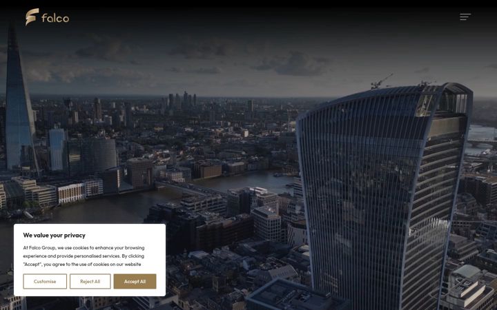 Screenshot stránky falcogroup.co.uk