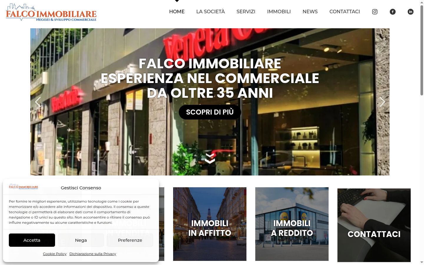 Screenshot del banner di consenso mostrato prima di qualsiasi interazione