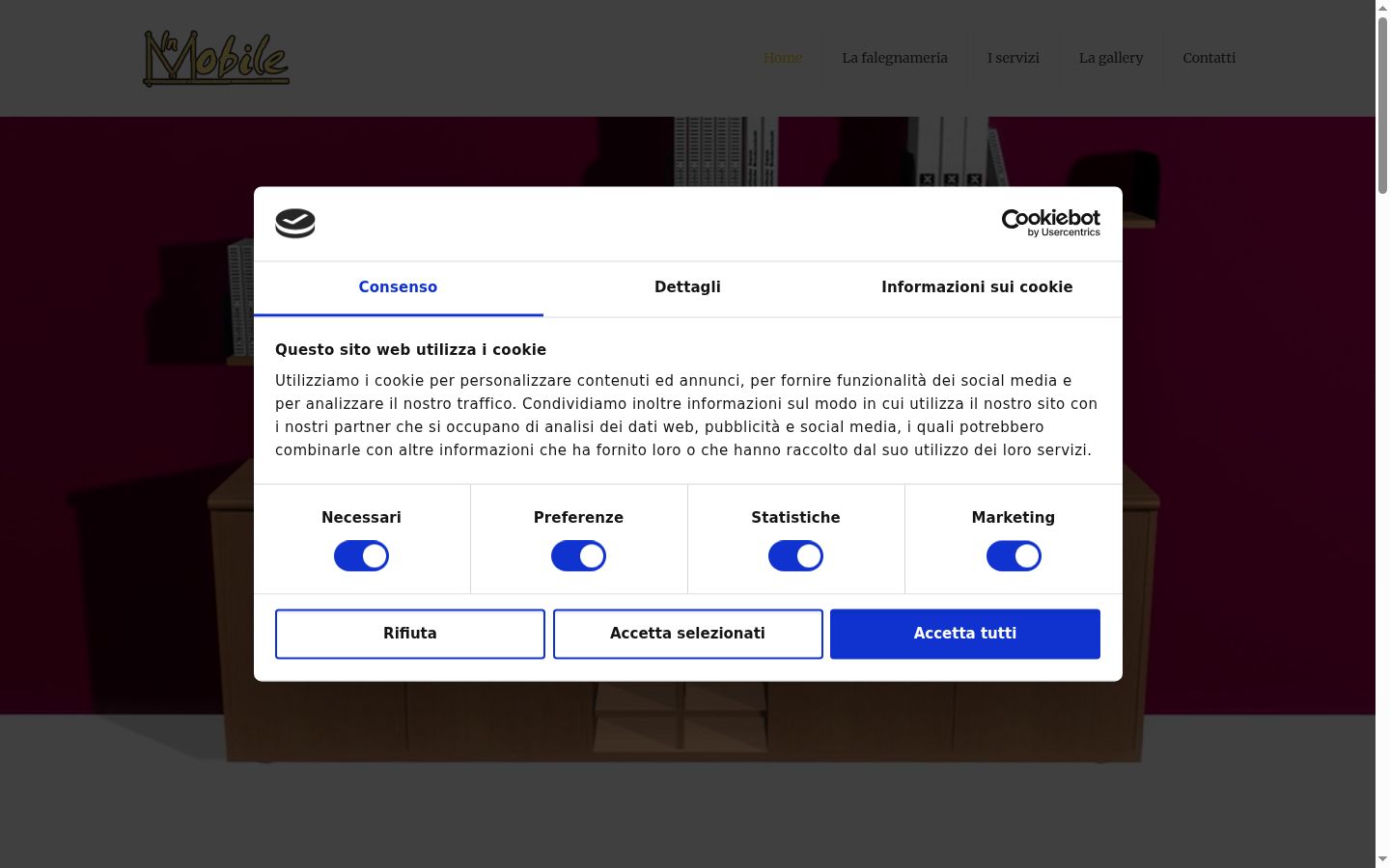 Screenshot del banner di consenso mostrato prima di qualsiasi interazione