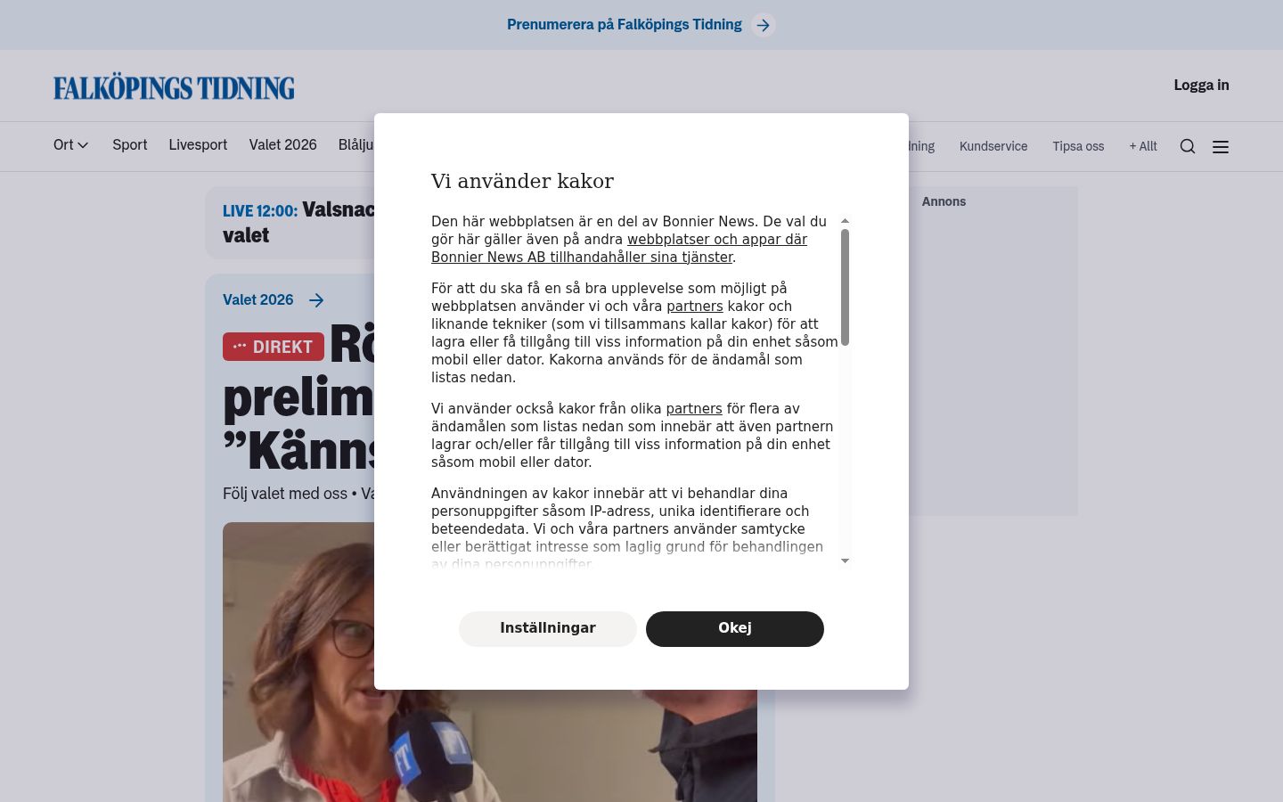 Screenshot of the consent banner shown before any interaction