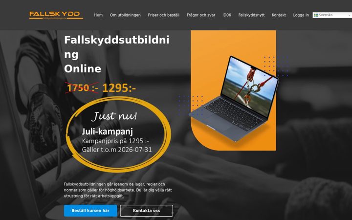Skärmbild av fallskyddsutbildningen.se