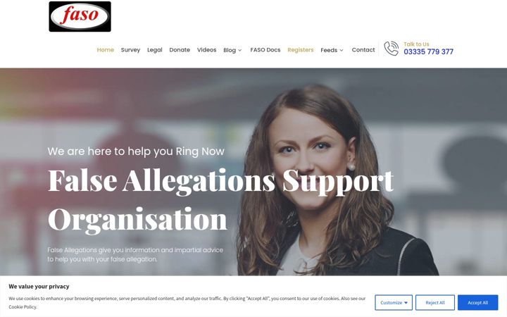 Screenshot stránky false-allegations.org.uk