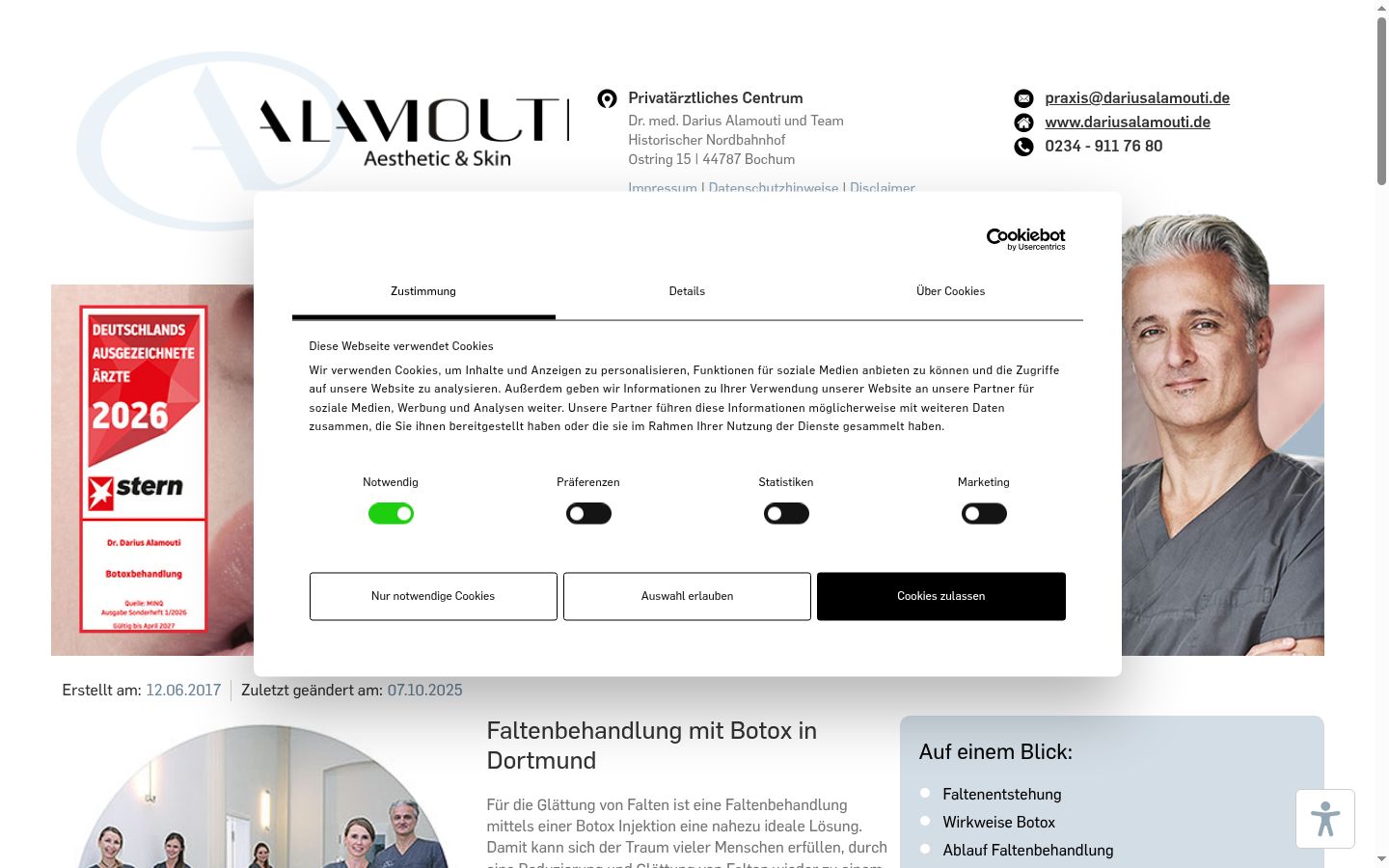 Screenshot des Einwilligungsbanners vor jeglicher Interaktion