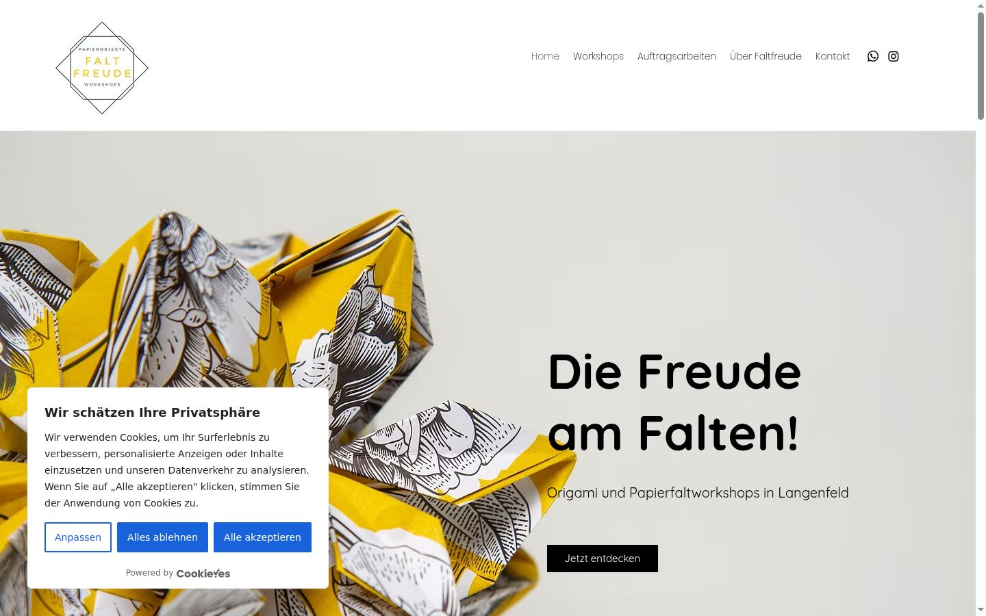 Screenshot des Einwilligungsbanners vor jeglicher Interaktion