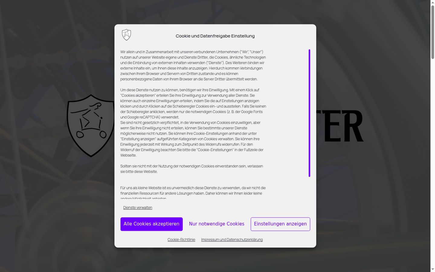 Skærmbillede af samtykkebanneret, som det blev vist før nogen interaktion