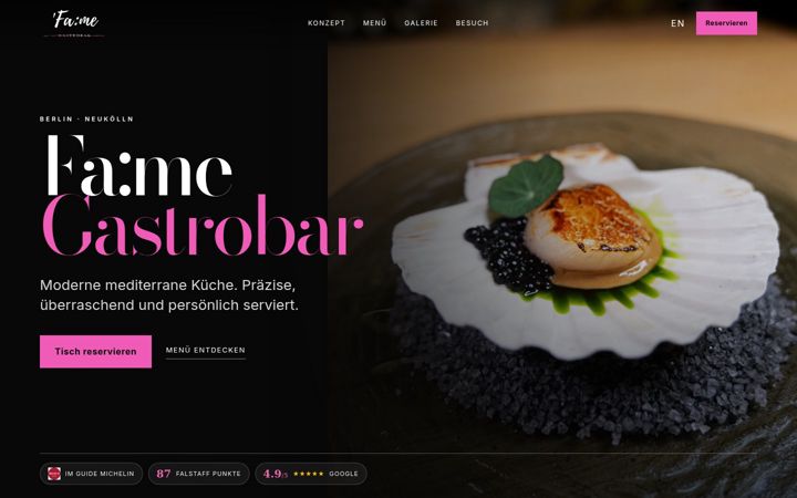 Screenshot of famegastrobar.com