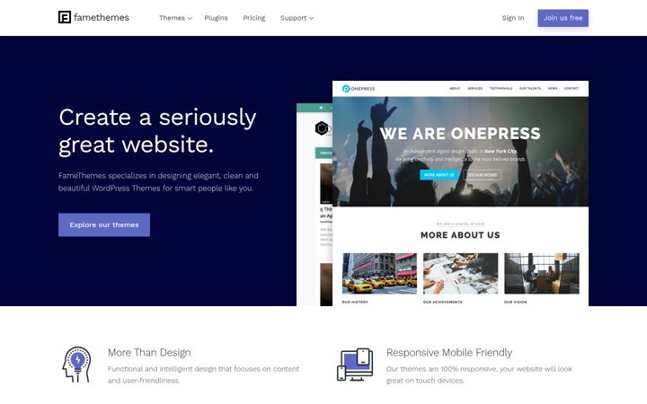 Skärmbild av famethemes.com