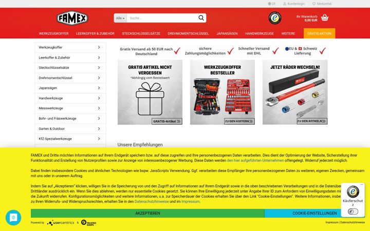 Screenshot of famex-shop.de