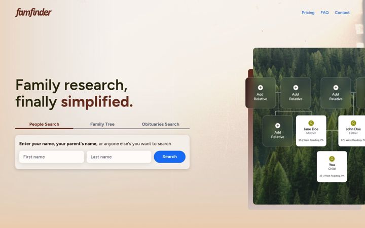 Screenshot of famfinder.com