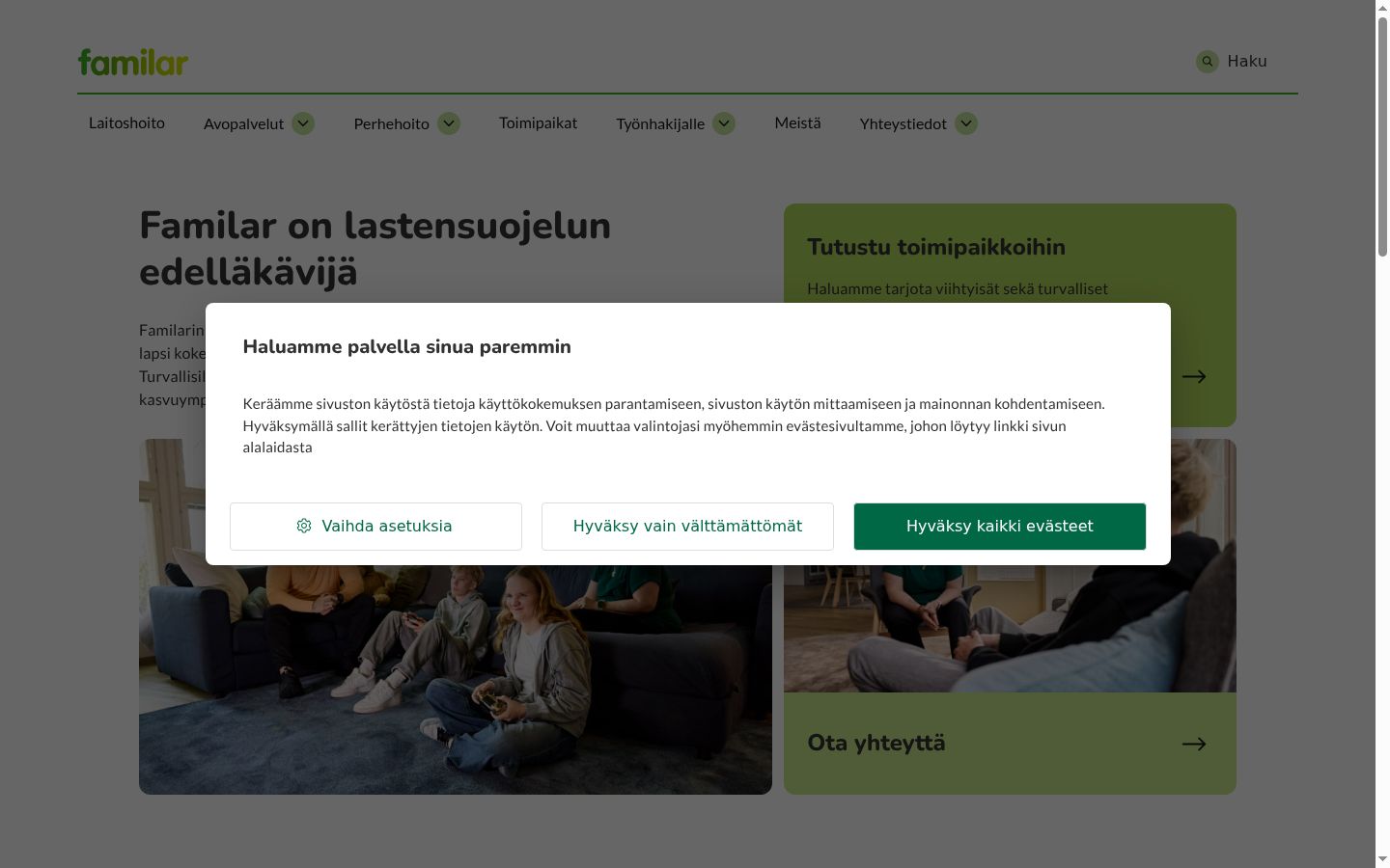 Skärmbild av samtyckesbannern som visades före någon interaktion