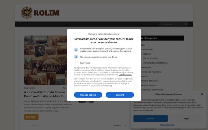 Screenshot of familiarolim.com.br