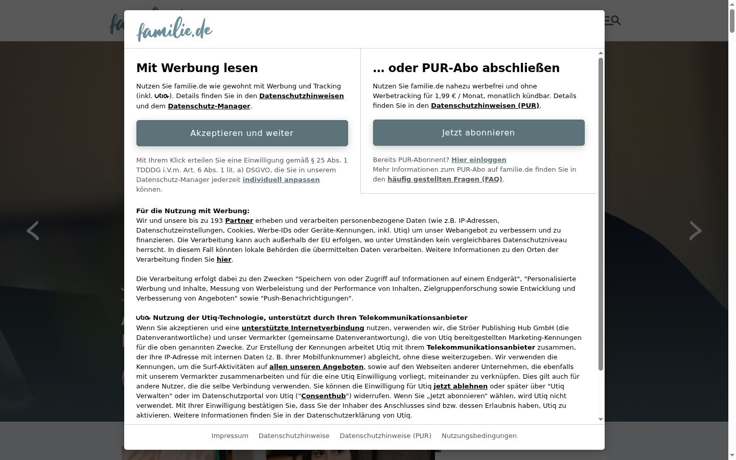 Screenshot of the consent banner shown before any interaction
