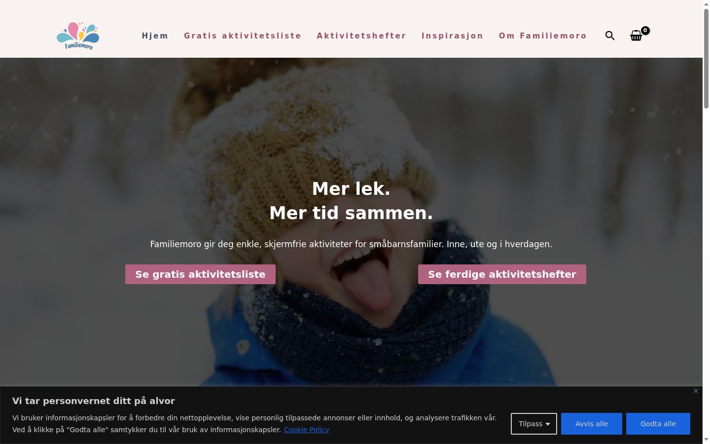 Skjermbilde av samtykkebanneret slik det vises før noen interaksjon