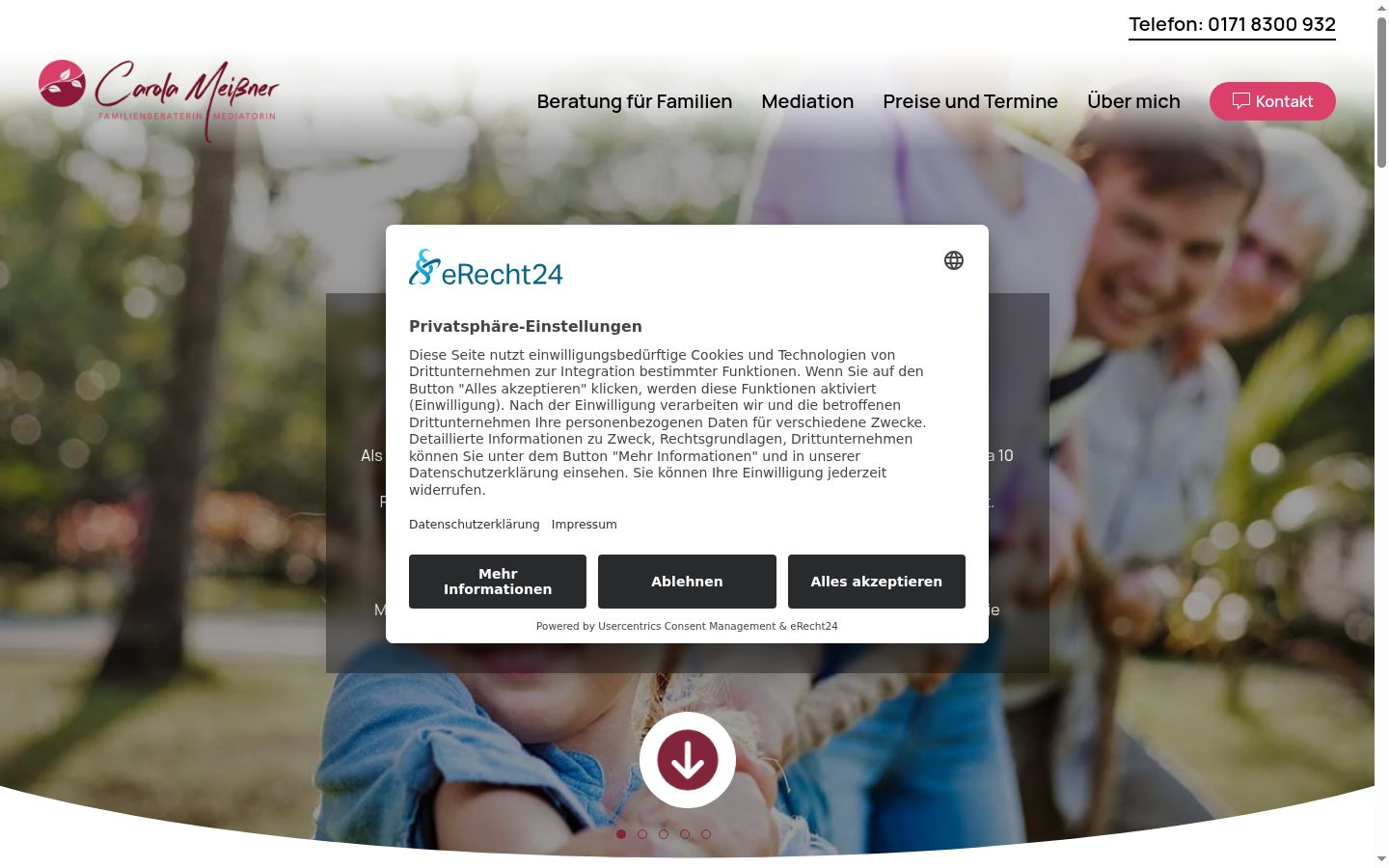 Captura de pantalla del banner de consentimiento mostrado antes de cualquier interacción