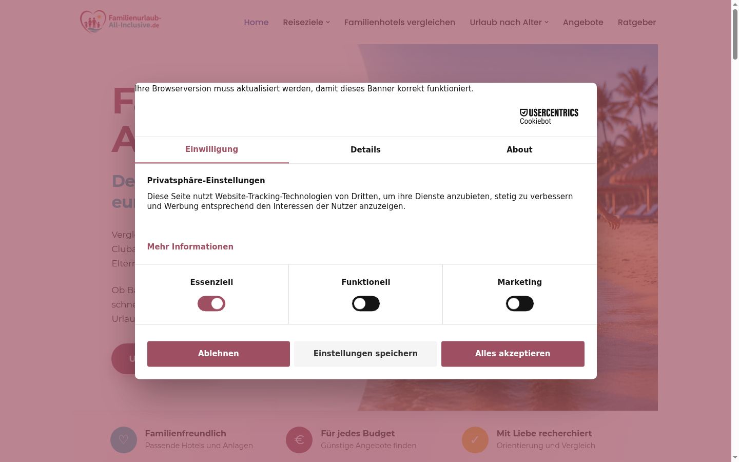Screenshot van de toestemmingsbanner zoals getoond vóór enige interactie
