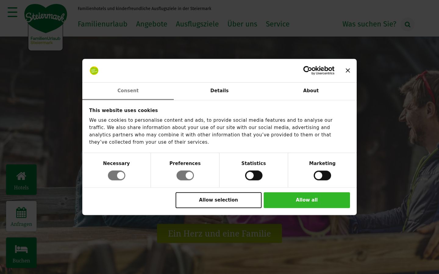 Screenshot des Einwilligungsbanners vor jeglicher Interaktion