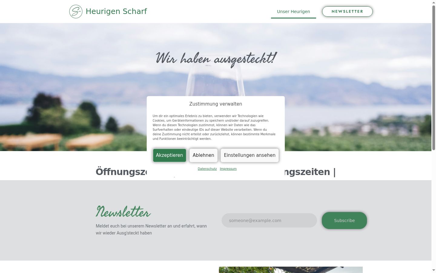 Screenshot des Einwilligungsbanners vor jeglicher Interaktion