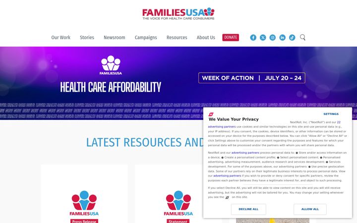 Screenshot of familiesusa.org