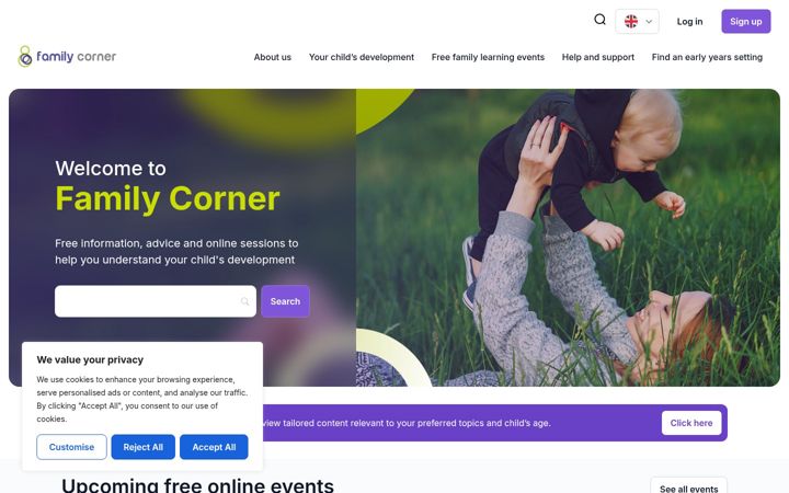 Screenshot stránky familycorner.co.uk