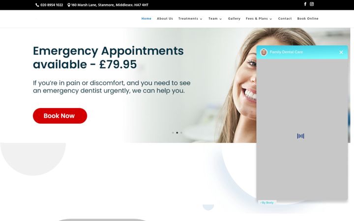 Screenshot stránky familydentalcarestanmore.co.uk