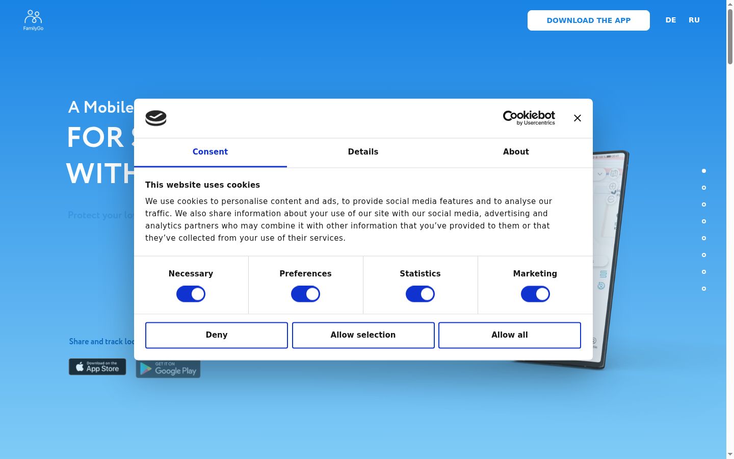 Screenshot del banner di consenso mostrato prima di qualsiasi interazione
