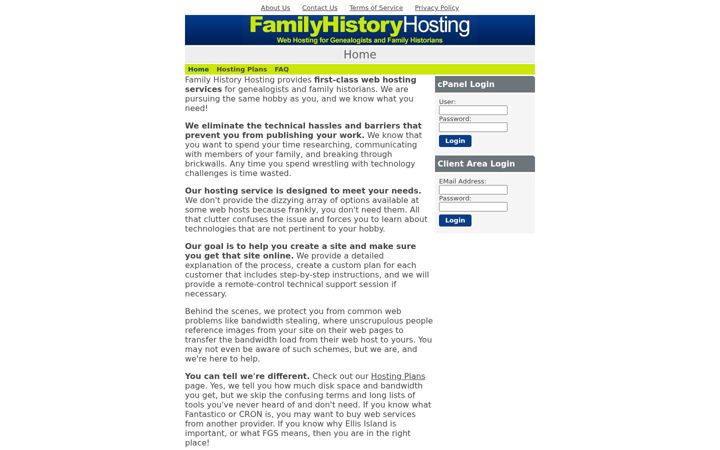 Screenshot of familyhistoryhosting.com