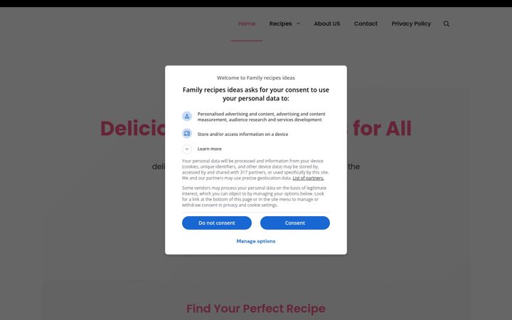 Screenshot of familyrecipesideas.com