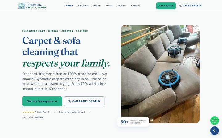 Screenshot stránky familysafecarpetcleaning.co.uk