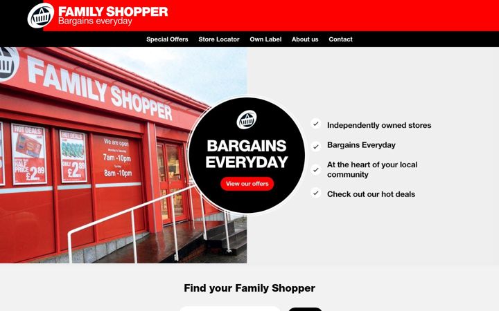 Screenshot stránky familyshopperstores.co.uk