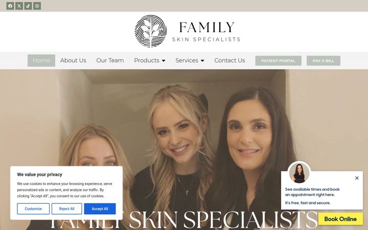 Screenshot of familyskinspecialists.com