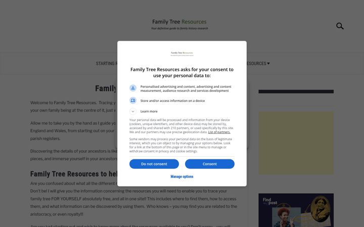 Screenshot of familytreeresources.com