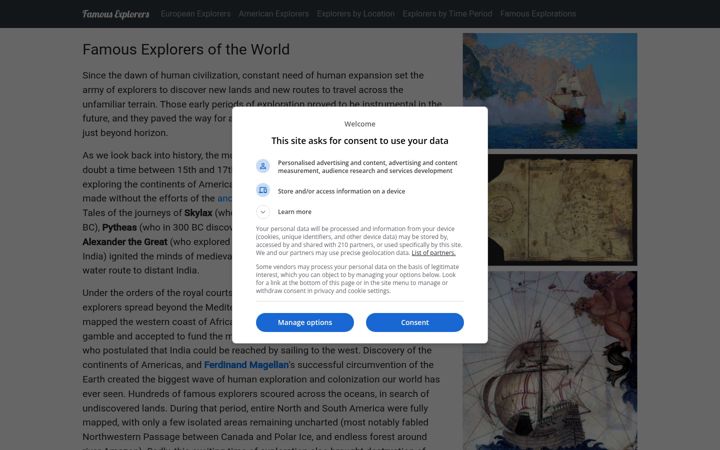 Screenshot of famous-explorers.com