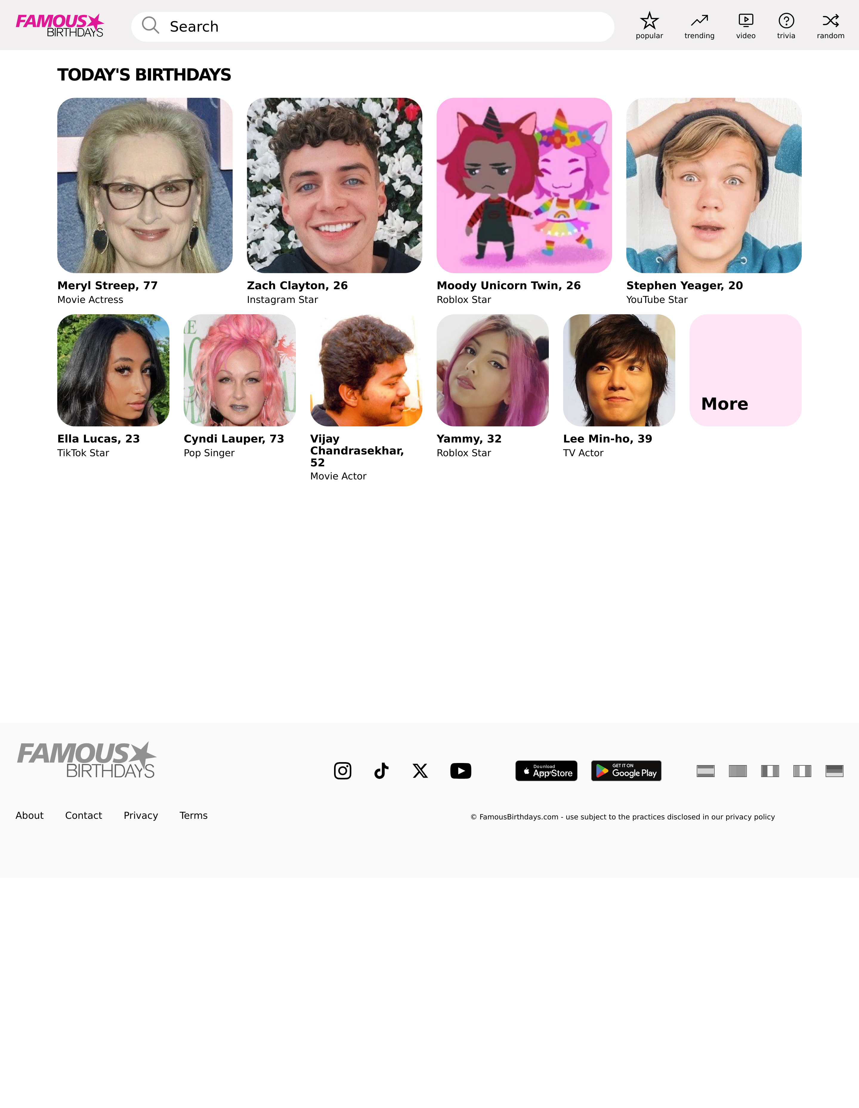 Screenshot of famousbirthdays.com
