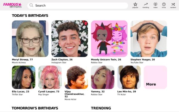 Screenshot of famousbirthdays.com