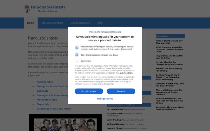 Screenshot ta' famousscientists.org