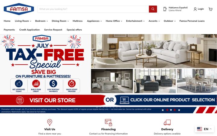 Screenshot of famsafurniture.com