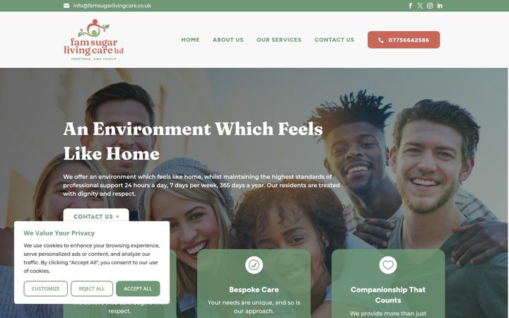Screenshot of famsugarlivingcare.co.uk