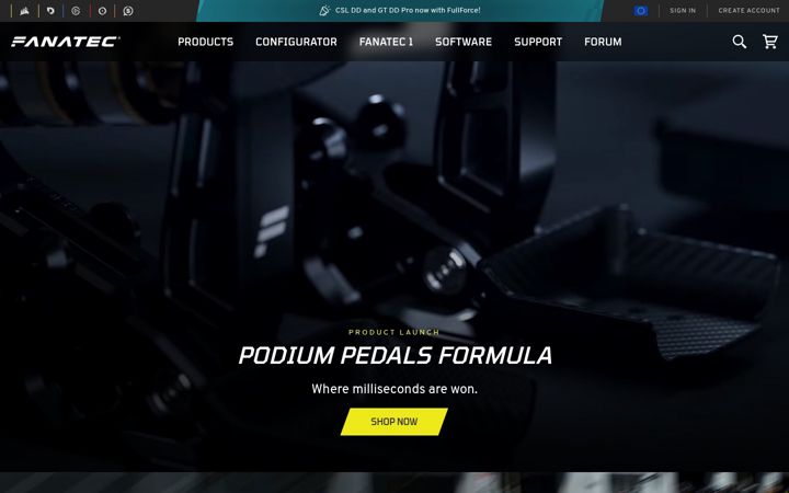 Kuvakaappaus sivustosta fanatec.com